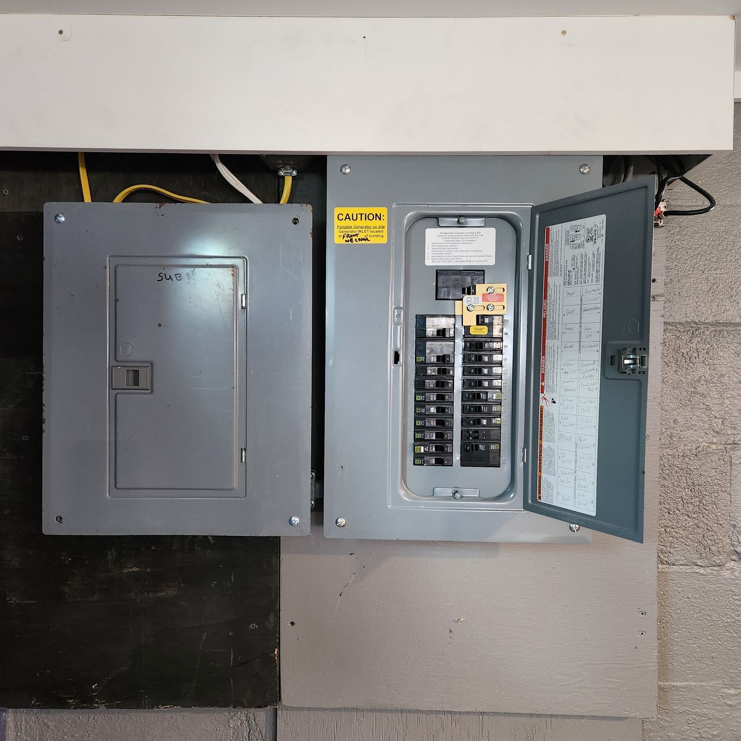 A man wearing a hard hat and goggles is standing in a room.