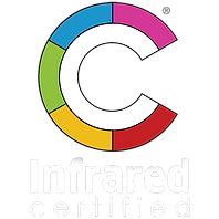 The logo for infrared certified shows a c in a rainbow of colors.