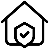 A house with a shield and a check mark inside of it.