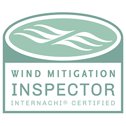 A logo for a wind mitigation inspector that is certified