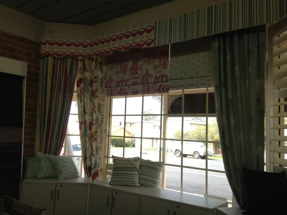 Window with Curtains, Patterned Cornice — Curtain Haven & Blinds in Port Macquarie, NSW