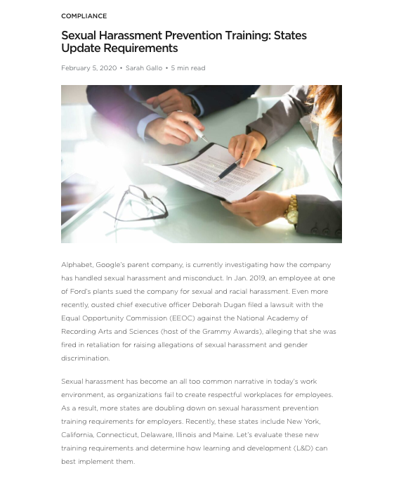 Sexual Harassment Prevention Training: States Update Requirements