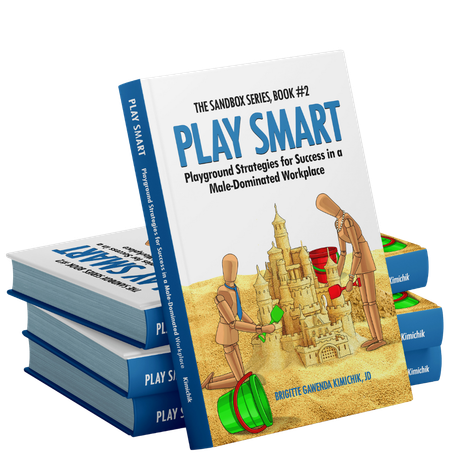 A book titled play smart is stacked on top of other books