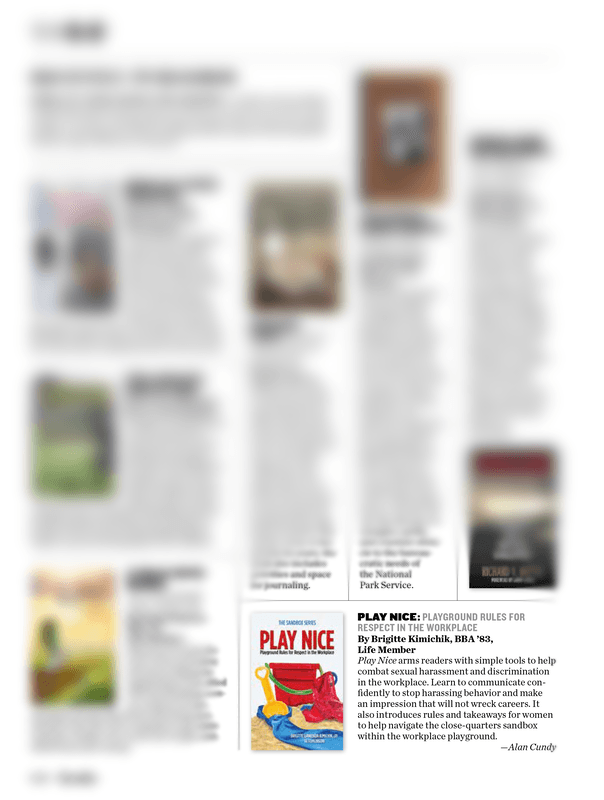 A blurred image of a book called play nice