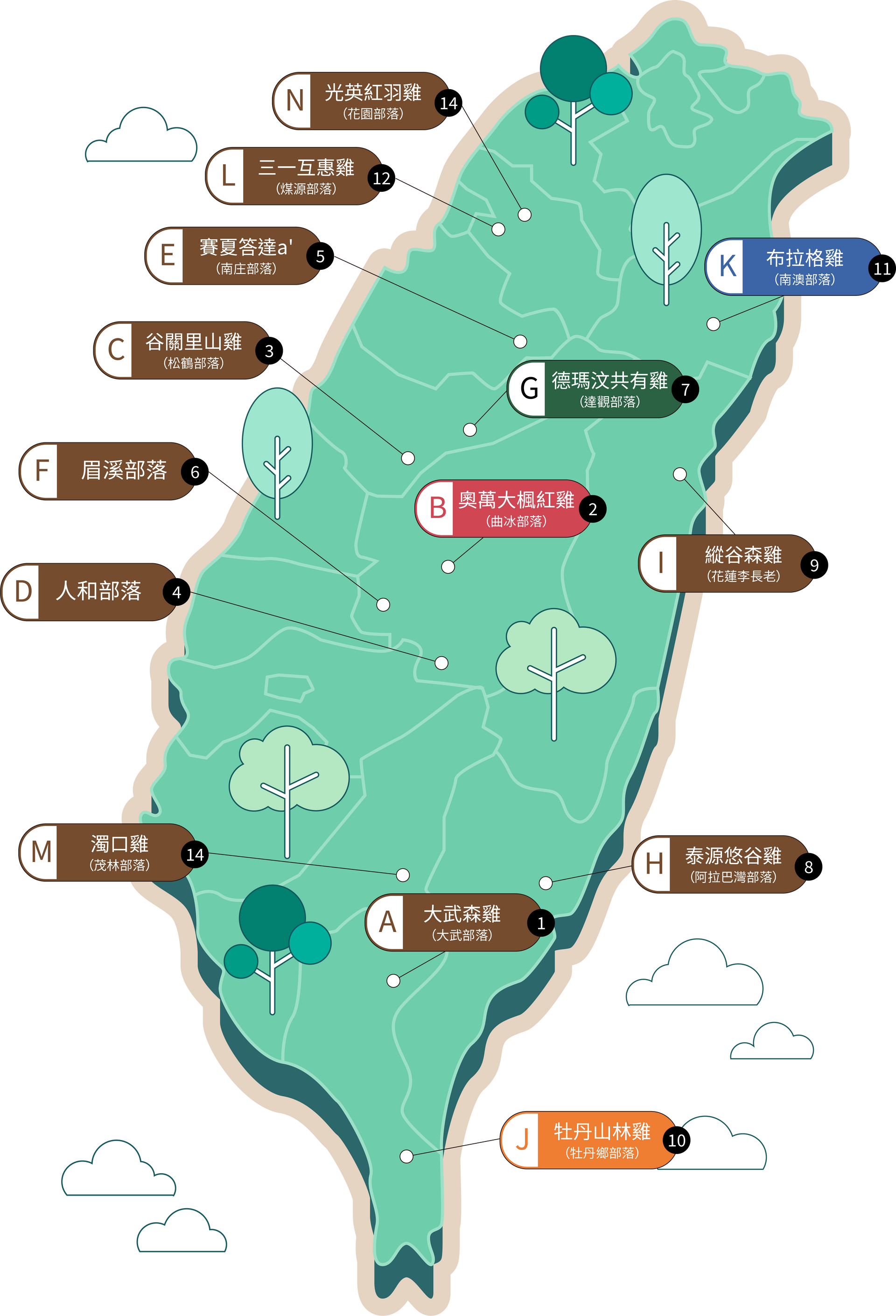 台灣地圖，各處均有標示。