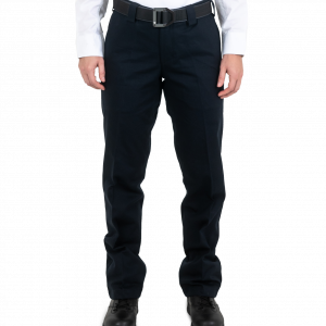 A man wearing a white shirt and black pants