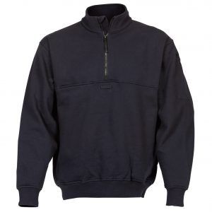 A black sweatshirt with a zipper on the front.