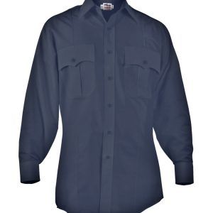 A blue shirt with long sleeves and two pockets