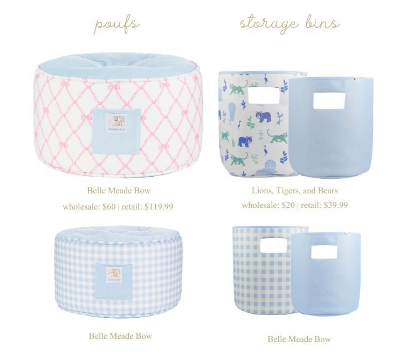 Four storage bins are lined up on a white background