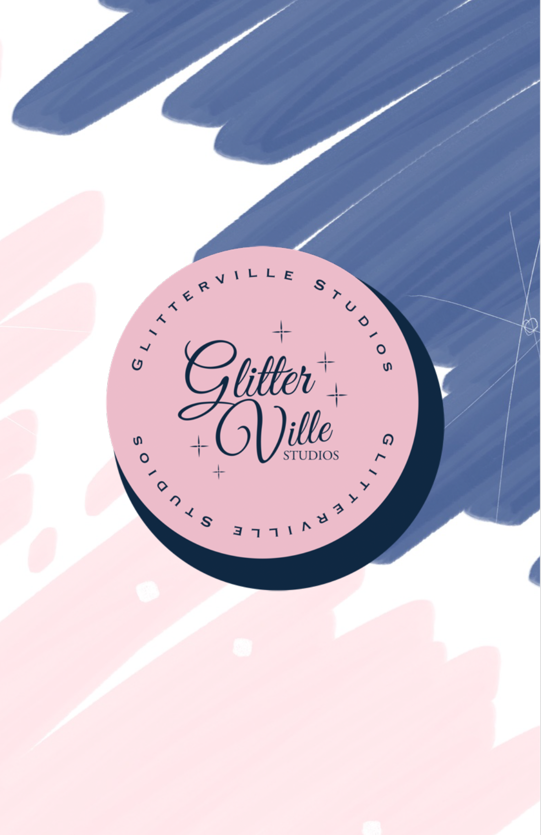 A pink circle with glitter ville written on it