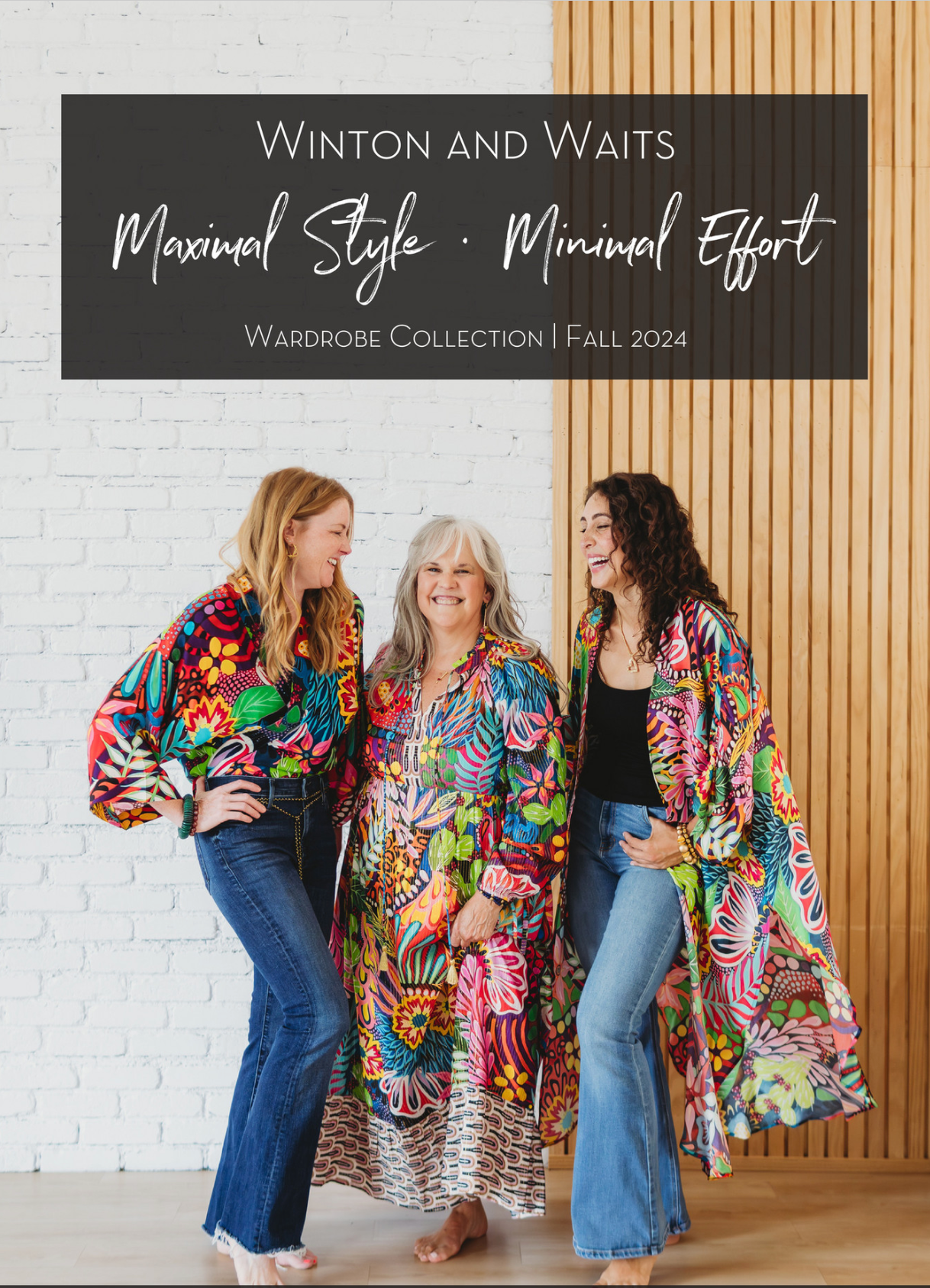 Three women standing next to each other in front of a sign that says winton and wats