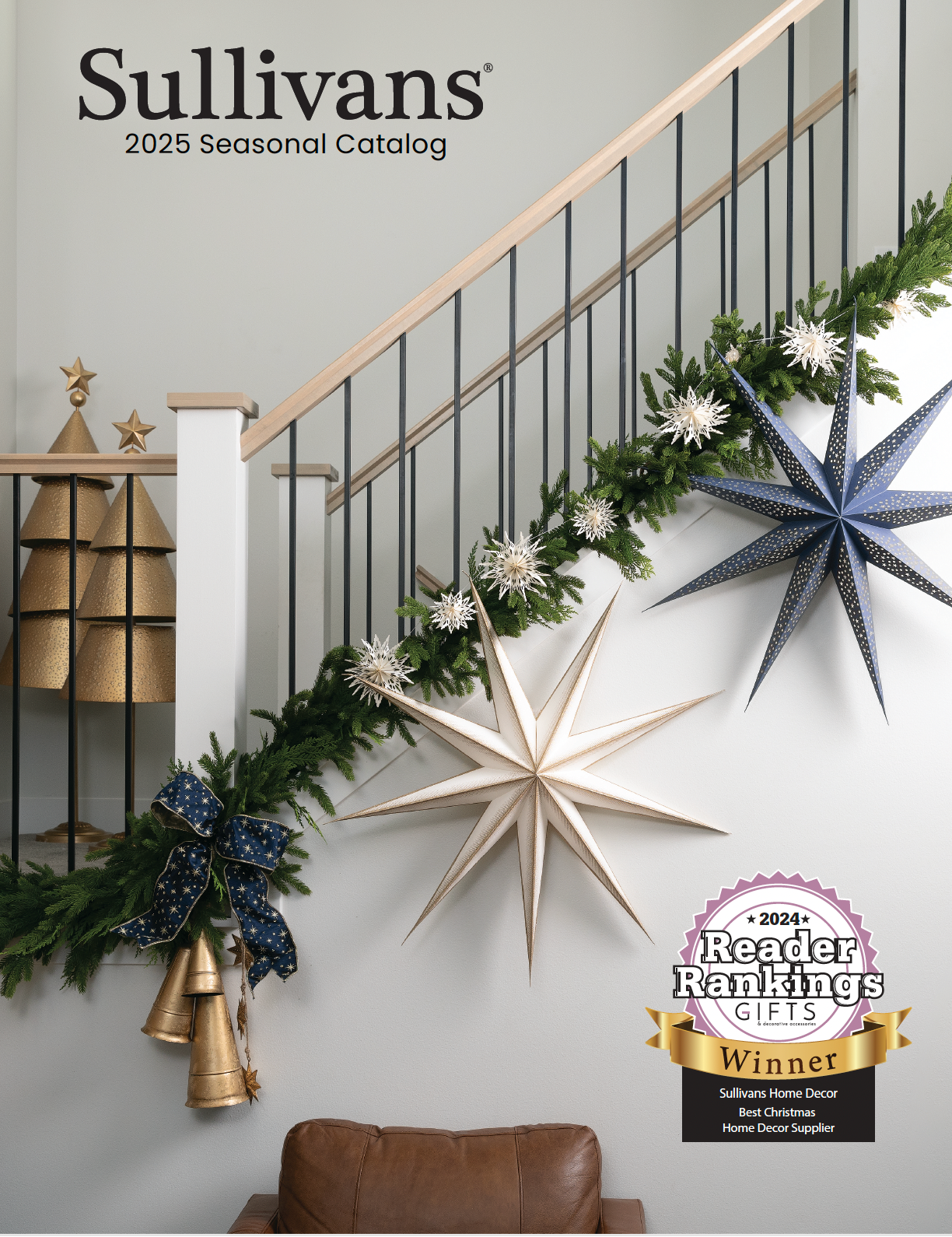 A staircase decorated for christmas by sullivans