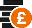 A black and orange icon with a pound sign in a circle.