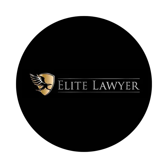 A black circle with the words elite lawyer on it.