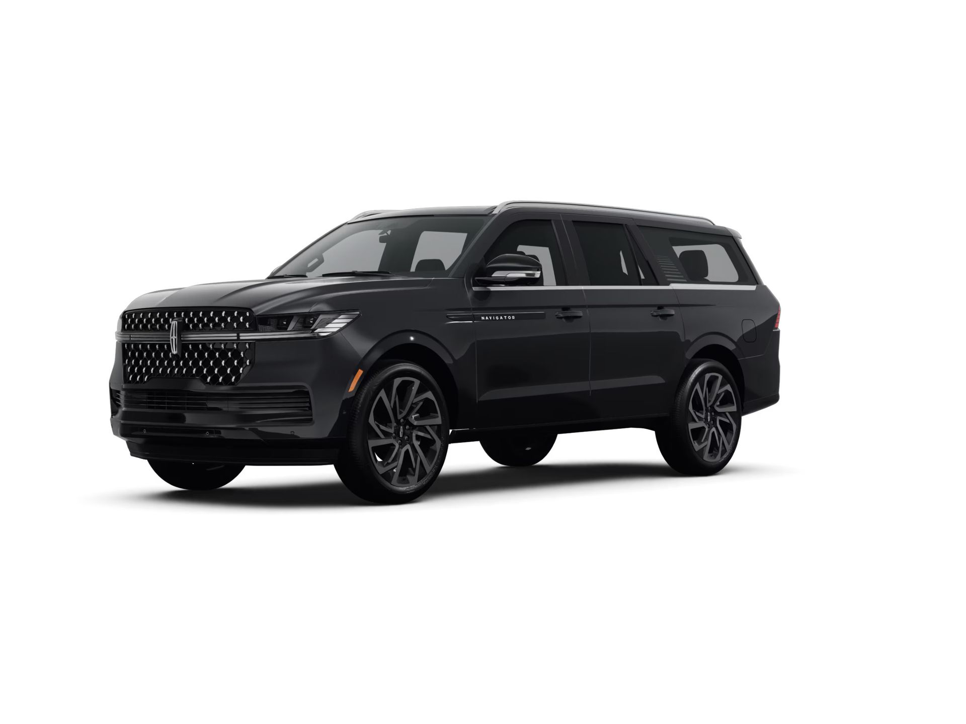 Dark gray Lincoln Navigator SUV on white background.