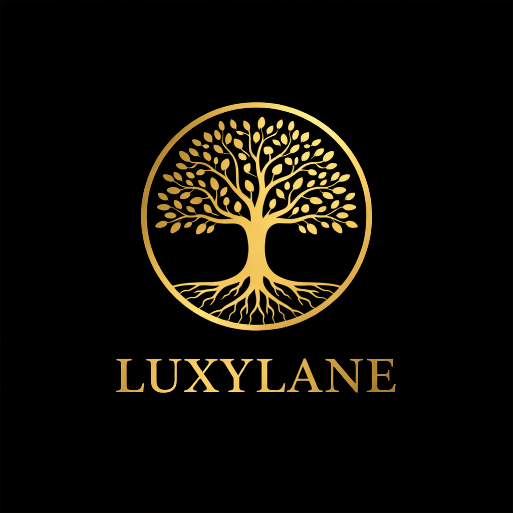 LuxyLane car service logo with a tree and text.