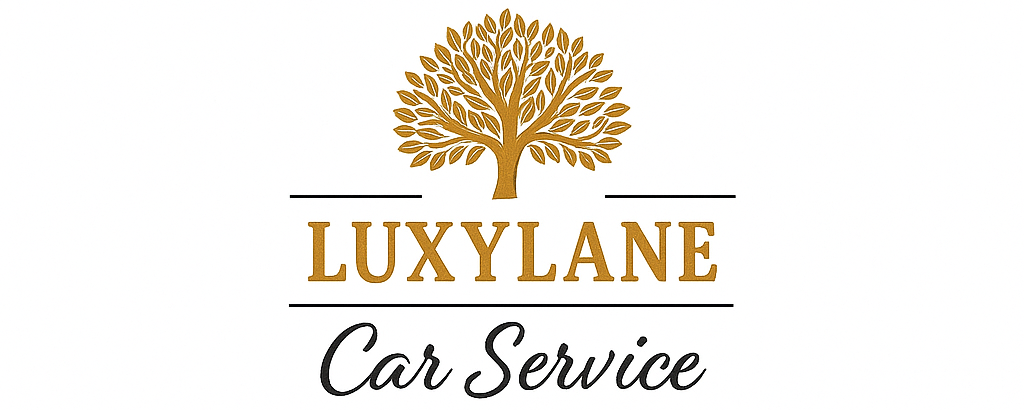 LuxyLane Car Service logo: a gold tree above the company name and service description.