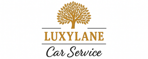 LuxyLane car service logo with a tree and text.