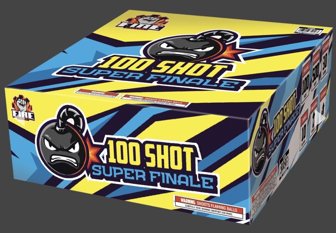 A box of 100 shot super finale fireworks