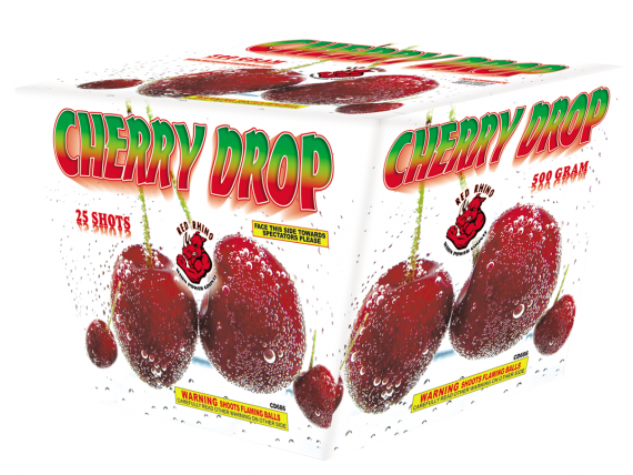 A box of cherry drop ice cream with cherries on it