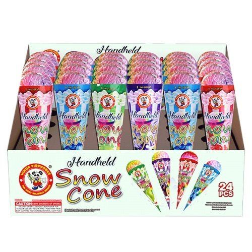 A box of handheld snow cones with different flavors.
