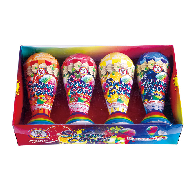 There are four different flavors of sugar cones in a box.