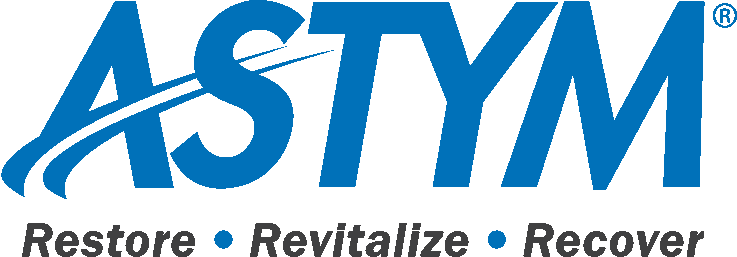A logo for a company called astym that says restore revitalize recover