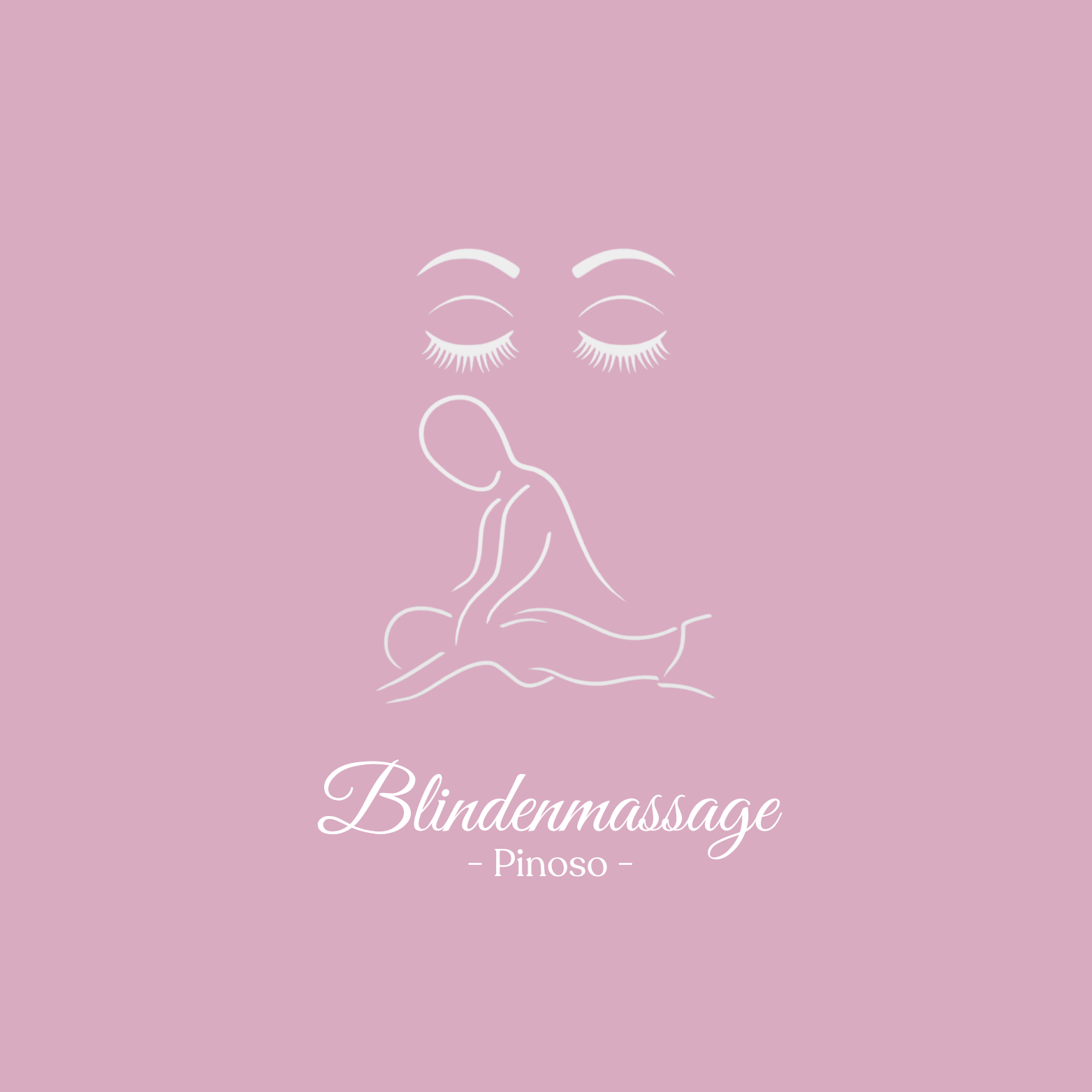 Pink logo: closed eyes, figure receiving massage. Text: Blindenmassage - Pinoso.
