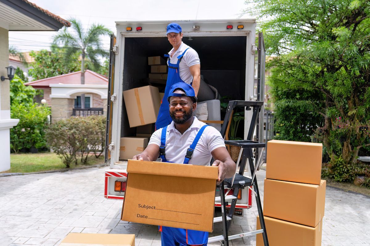 Two Men Are Loading Boxes Into a Moving Truck — Ocean Grove Removals In Warrnambool, VIC
