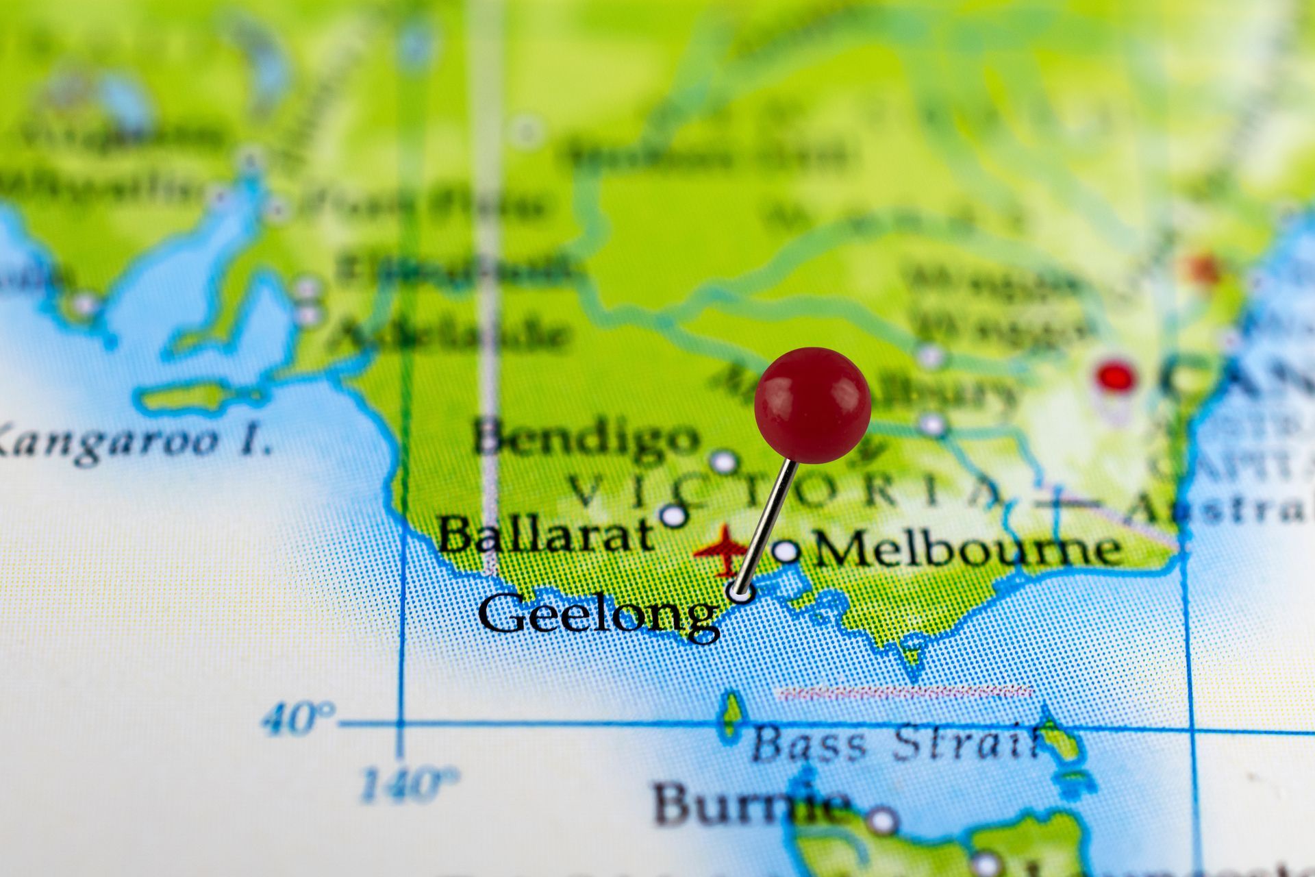 Map of Australia With a Red Pin in Melbourne, Victoria — Ocean Grove Removals In Melbourne, VIC