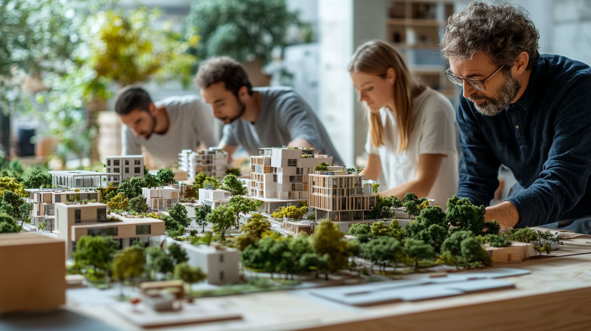 Un groupe de personnes travaille sur un modèle de ville.
