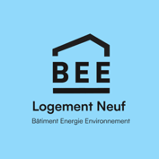 Un logo pour un logement neuf sur fond bleu