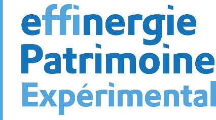 Un logo bleu et blanc pour effnergie patrimoine expérimental