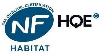 Un logo bleu et blanc pour nf habitat