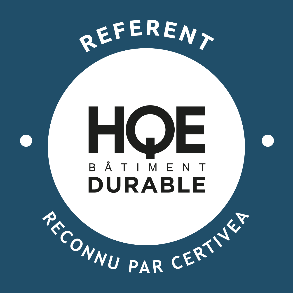 Un logo bleu et blanc pour houe batiment durable