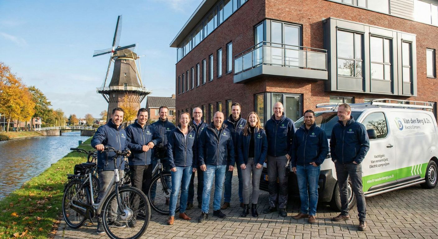 Mensen lachen en werken op kantoor. Een vrouw in een spijkerblouse lacht naar de camera.
