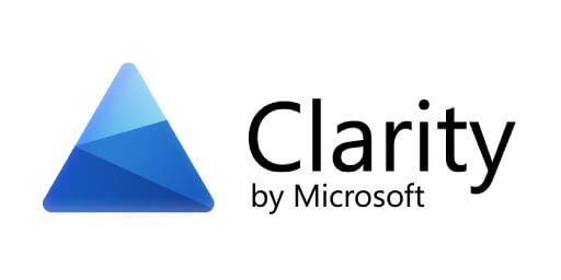 The clarity by microsoft logo has a blue triangle on it.