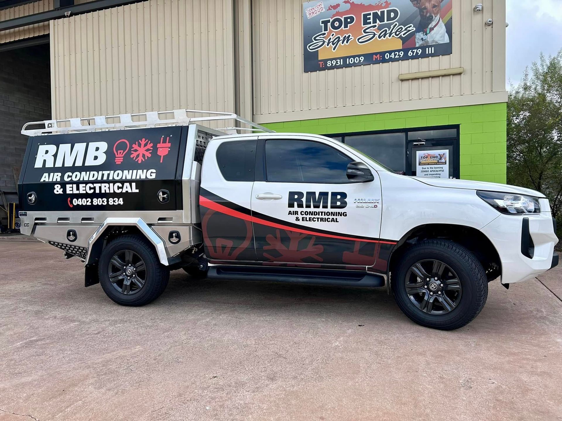 White Work Truck with Rmb Air Conditioning & Electrical Branding — RMB Air Conditioning & Electrical in Winnellie, NT