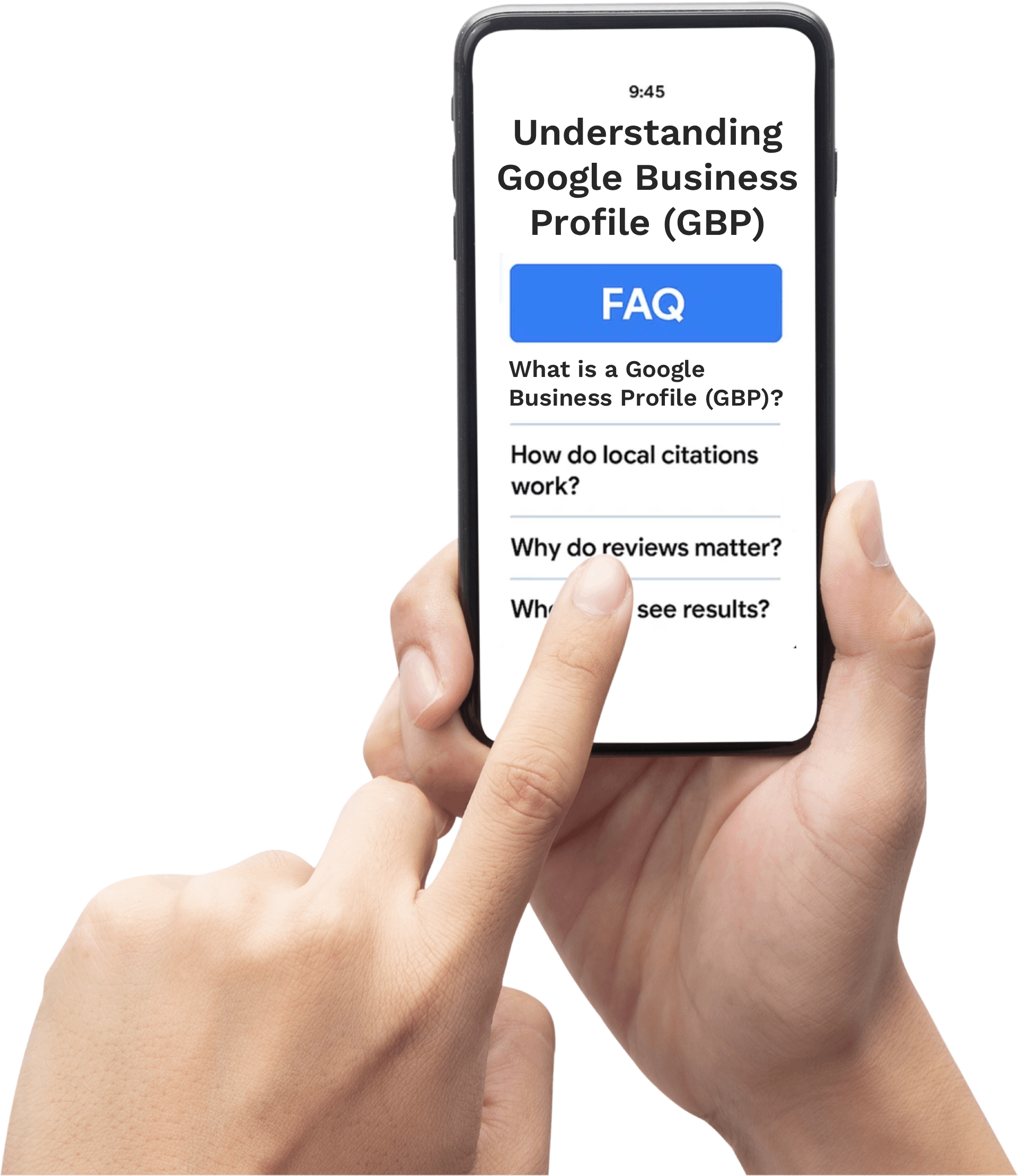 Hand holding a phone displaying a Google search for a business in Denver, CO, with map and business details.