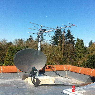 dish and aerial on rooftop
