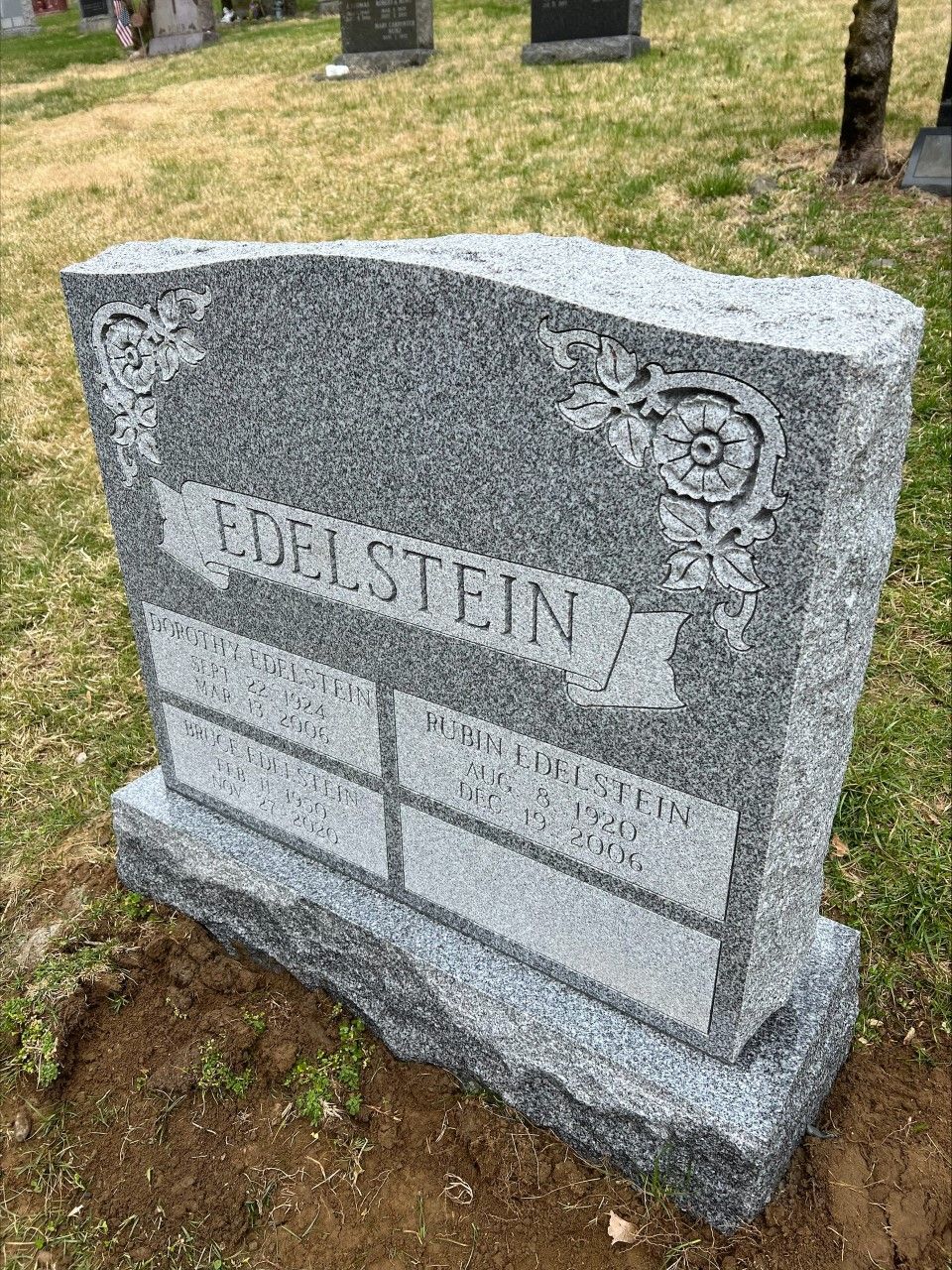 Edelstein Barre Grey Double Wide Upright Polished 2 BRP Sides Serp Top Shape Carved Roses