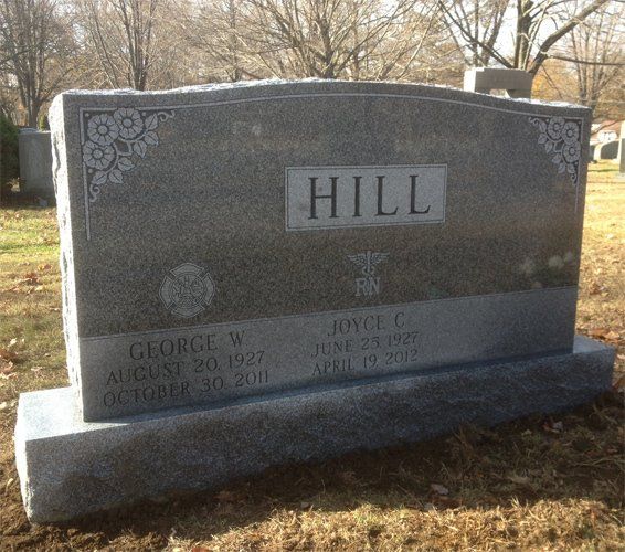 Hill Barre Grey Double Wide Upright Serp Top Shape Carved Floral Fire Logo Nurse Logo Double Outlined Panel BRP Side Polished 2