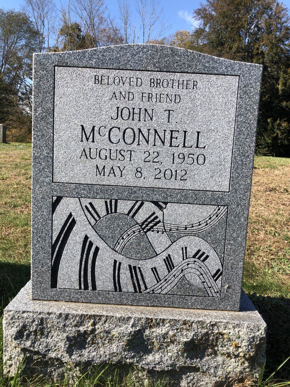 McConnell Barre Grey Music Design Single Upright Polished 5 V Sunk Lettering 