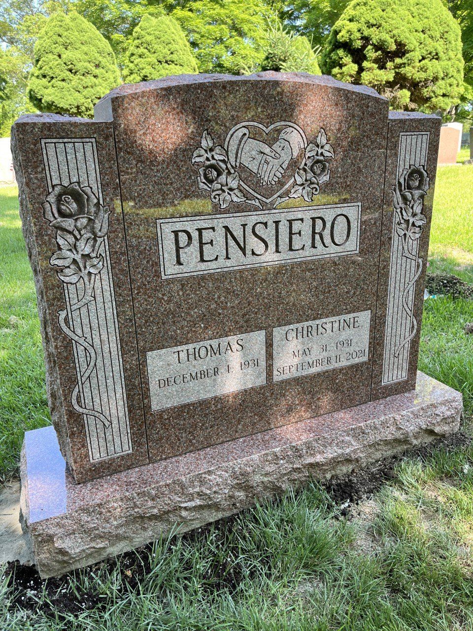 Pensiero Canadian Pink Deep Carved Roses Flat Carved Hand Polished 2 BRP Sides Oval Top with Rabbet Double Wide 