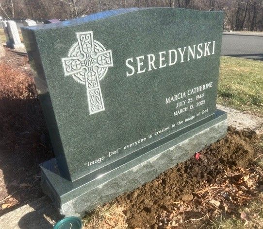 Seredynski Evergreen Double Wide Upright Polished 5 Polished Margin Skinfrosted Lettering Flat Carved Cross Celtic Cross Serp Top Base