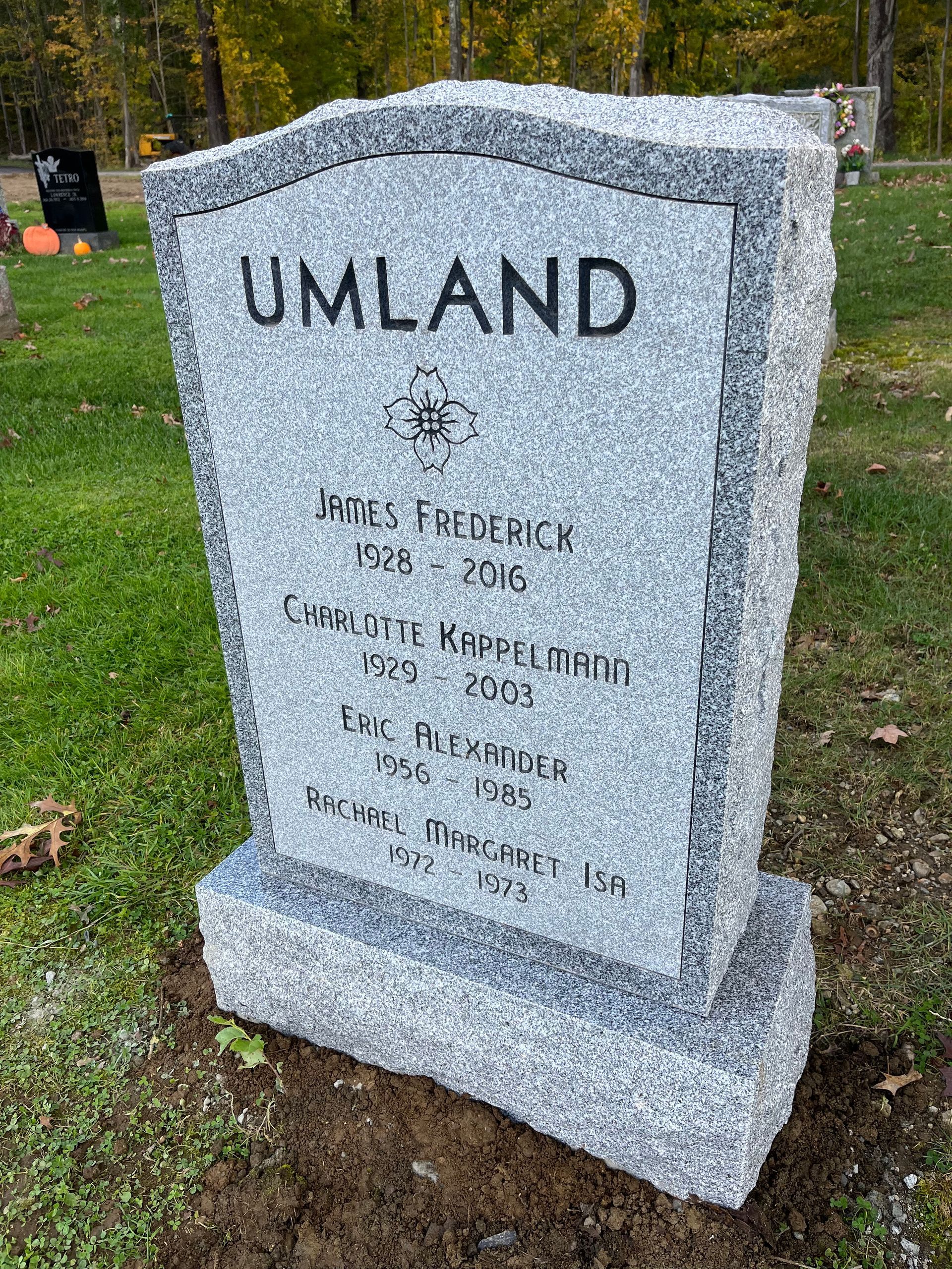 Umland Barre Grey Single Upright Polished 2 BRP Sides Serp Top Flat Carved Floral Design