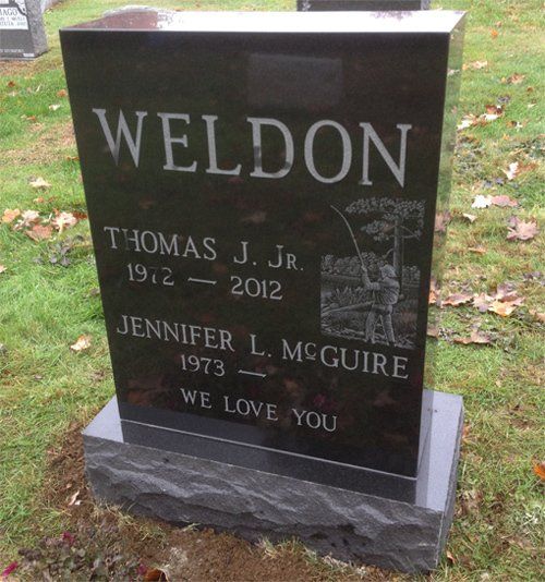 Weldon Jet Black Flat Top Single Upright Skin Frosted Lettering Etching Polished 5