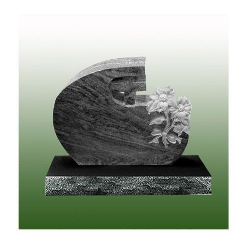 Dark Gray with Flower Design Headstone — Bedford Village, NY — CJ Stones