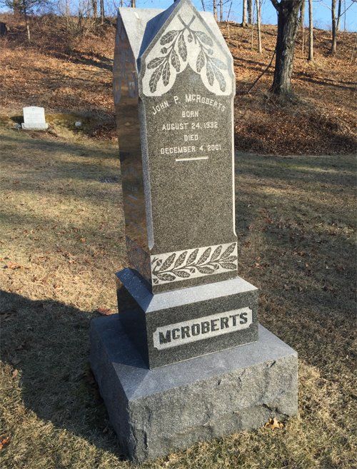 John P. Mc Roberts Headstone — Bedford Village, NY — CJ Stones