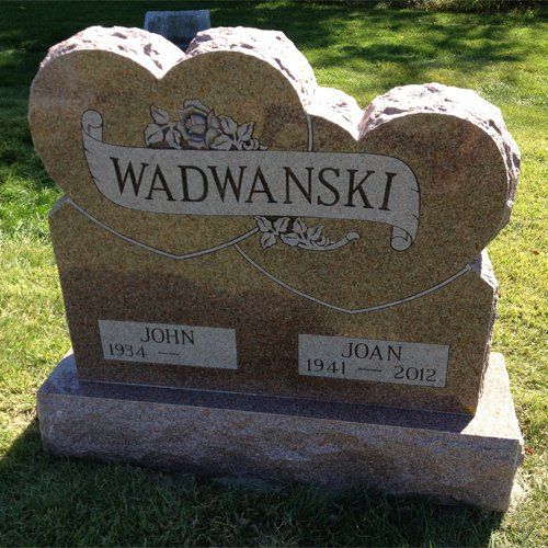 Wadwanski Pink Granite Outlined Lettering Deep Cut Heart Stone Design BRP Sides and Top Polished 2 Flat Carved Design